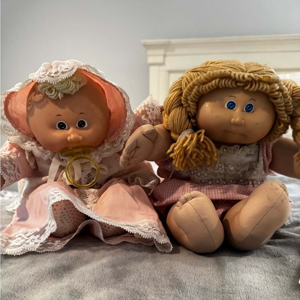 Vintage Pink and Tan Dolls with Yarn Hair